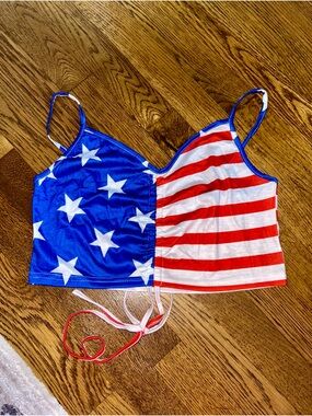 SHEIN Red, White & Blue Striped Star-Accent Crop Top